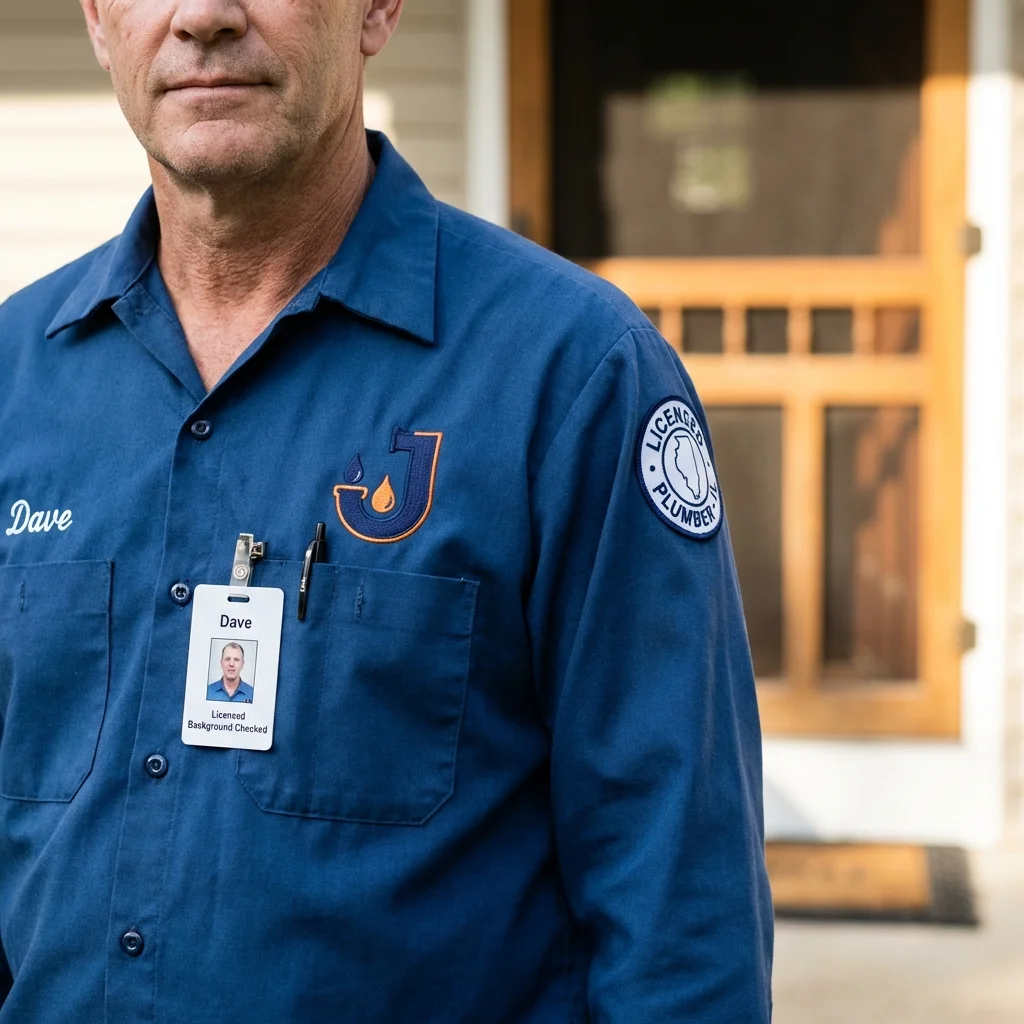 Licensed plumber showing ID badge in Colorado Springs, CO