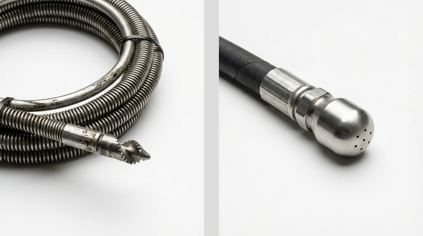 Drain snake cable and hydro jetting nozzle used for drain cleaning in Colorado Springs, CO